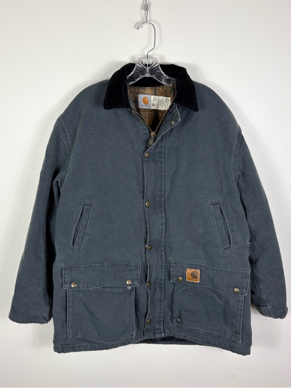 Carhartt Men's Dark Gray Canvas Field Jacket with Black Corduroy Collar